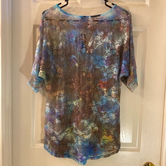 NEW DIRECTIONS Blue Combo Mesh Fun See Through Top NWT - Picture 7 of 11